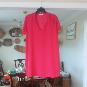 entro Hot Pink Short Sleeve V-Neck Shift Dress